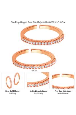 Rose gold plated cubic zirconia studded adjustable toe ring stylish bichiya daily regular fancy jewellery for women 4