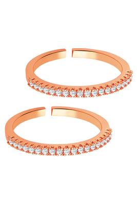 Rose gold plated cubic zirconia studded adjustable toe ring stylish bichiya daily regular fancy jewellery for women 5