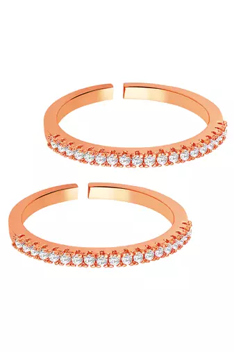 Rose gold plated cubic zirconia studded adjustable toe ring stylish bichiya daily regular fancy jewellery for women