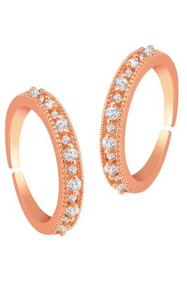 Cubic zirconia studded rose gold plated adjustable toe ring stylish bichiya daily regular fancy jewellery for women 1