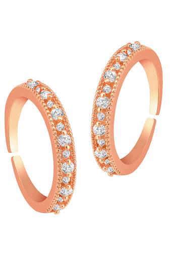 Cubic zirconia studded rose gold plated adjustable toe ring stylish bichiya daily regular fancy jewellery for women