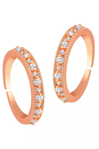 Cubic zirconia studded rose gold plated adjustable toe ring stylish bichiya daily regular fancy jewellery for women