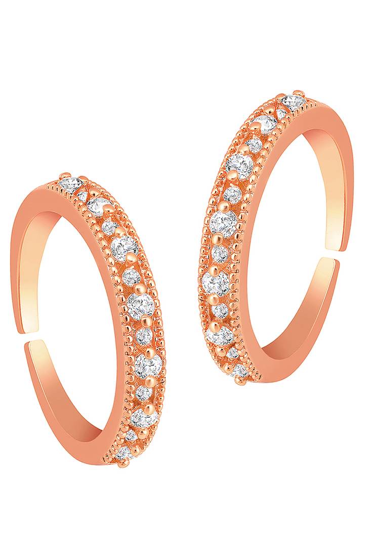 Cubic zirconia studded rose gold plated adjustable toe ring stylish bichiya daily regular fancy jewellery for women