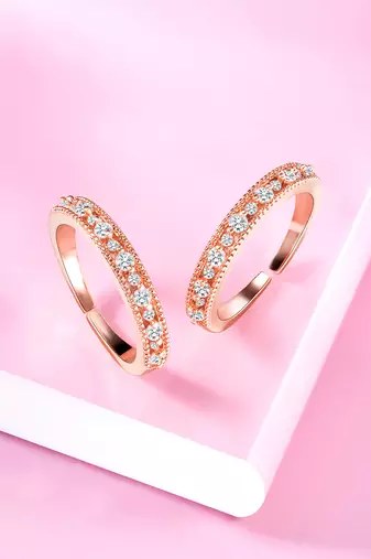 Cubic zirconia studded rose gold plated adjustable toe ring stylish bichiya daily regular fancy jewellery for women