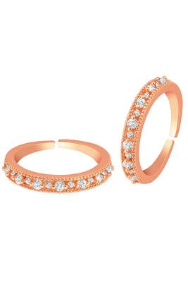 Cubic zirconia studded rose gold plated adjustable toe ring stylish bichiya daily regular fancy jewellery for women 3