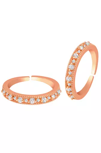 Cubic zirconia studded rose gold plated adjustable toe ring stylish bichiya daily regular fancy jewellery for women