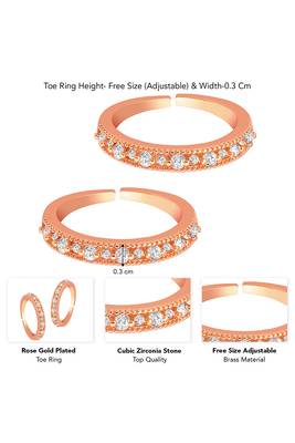 Cubic zirconia studded rose gold plated adjustable toe ring stylish bichiya daily regular fancy jewellery for women 4