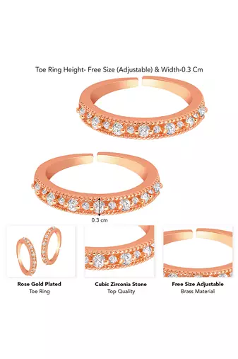 Cubic zirconia studded rose gold plated adjustable toe ring stylish bichiya daily regular fancy jewellery for women