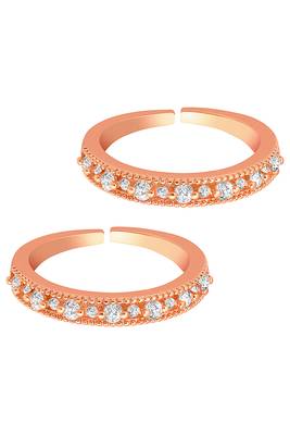 Cubic zirconia studded rose gold plated adjustable toe ring stylish bichiya daily regular fancy jewellery for women 5