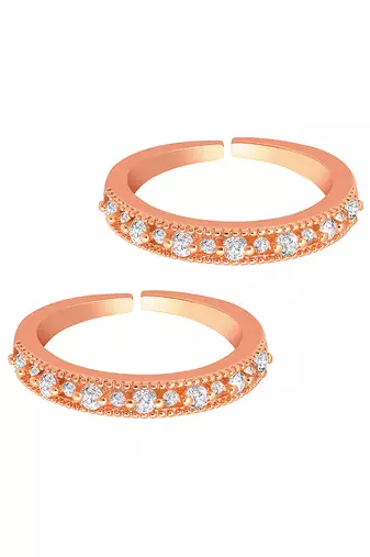 Cubic zirconia studded rose gold plated adjustable toe ring stylish bichiya daily regular fancy jewellery for women