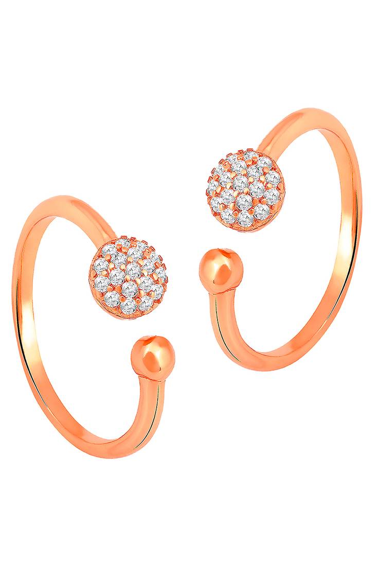 Rose gold plated cz studded adjustable toe ring stylish fancy bichiya daily regular jewellery for women