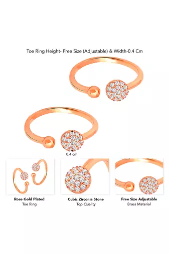 Rose gold plated cz studded adjustable toe ring stylish fancy bichiya daily regular jewellery for women