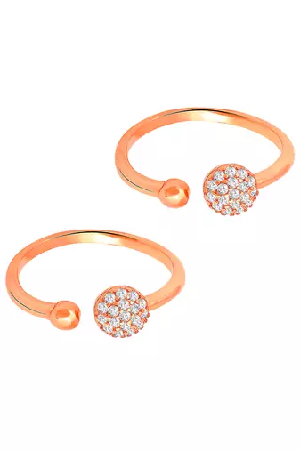 Rose gold plated cz studded adjustable toe ring stylish fancy bichiya daily regular jewellery for women
