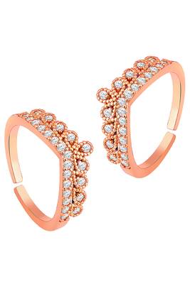 Cubic zirconia studded rose gold plated adjustable toe ring stylish bichiya daily regular jewellery for women 1