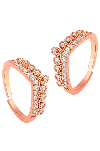 Cubic zirconia studded rose gold plated adjustable toe ring stylish bichiya daily regular jewellery for women