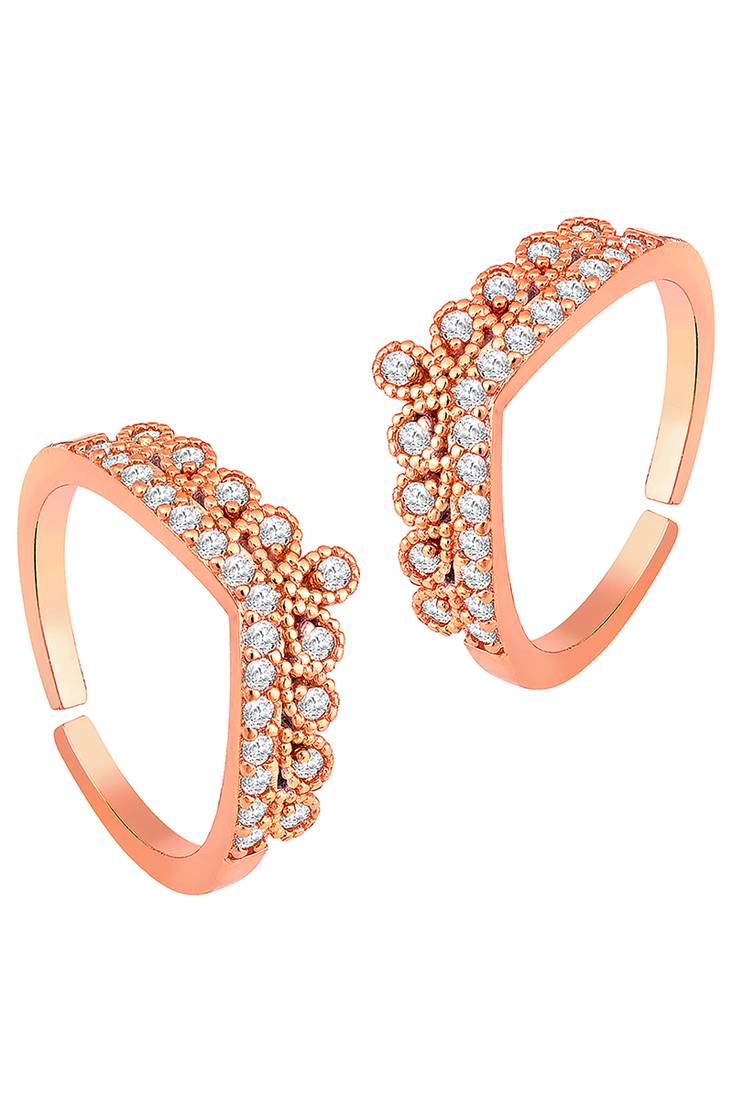 Cubic zirconia studded rose gold plated adjustable toe ring stylish bichiya daily regular jewellery for women