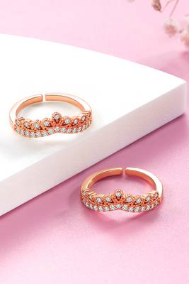 Cubic zirconia studded rose gold plated adjustable toe ring stylish bichiya daily regular jewellery for women 2