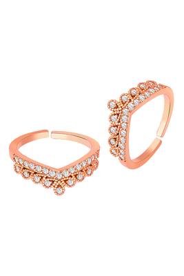 Cubic zirconia studded rose gold plated adjustable toe ring stylish bichiya daily regular jewellery for women 3
