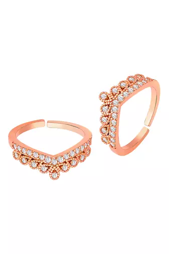 Cubic zirconia studded rose gold plated adjustable toe ring stylish bichiya daily regular jewellery for women