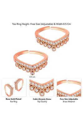 Cubic zirconia studded rose gold plated adjustable toe ring stylish bichiya daily regular jewellery for women 4