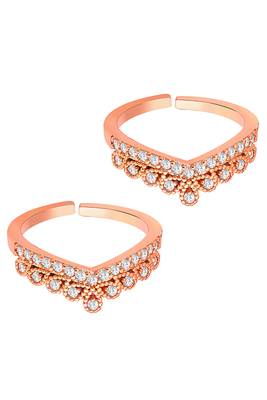 Cubic zirconia studded rose gold plated adjustable toe ring stylish bichiya daily regular jewellery for women 5