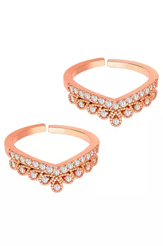 Cubic zirconia studded rose gold plated adjustable toe ring stylish bichiya daily regular jewellery for women