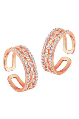 Cubic zirconia studded rose gold plated adjustable toe ring stylish fancy bichiya daily regular jewellery for women 1