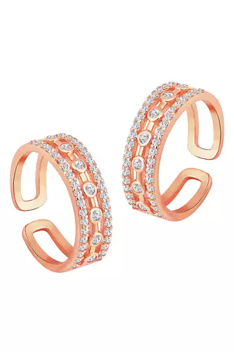 Cubic zirconia studded rose gold plated adjustable toe ring stylish fancy bichiya daily regular jewellery for women