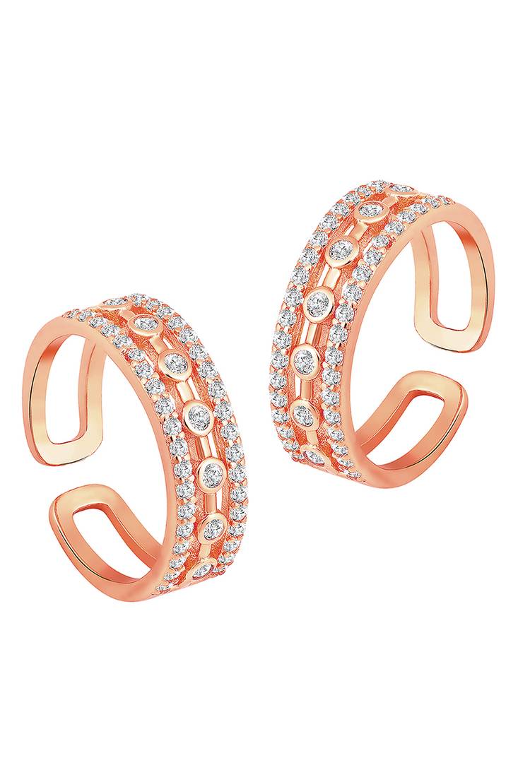 Cubic zirconia studded rose gold plated adjustable toe ring stylish fancy bichiya daily regular jewellery for women