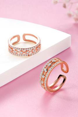 Cubic zirconia studded rose gold plated adjustable toe ring stylish fancy bichiya daily regular jewellery for women 2