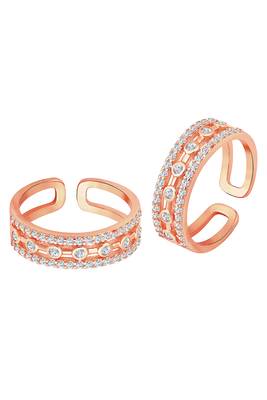 Cubic zirconia studded rose gold plated adjustable toe ring stylish fancy bichiya daily regular jewellery for women 3