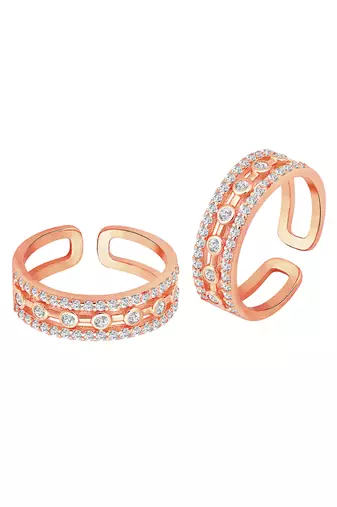 Cubic zirconia studded rose gold plated adjustable toe ring stylish fancy bichiya daily regular jewellery for women