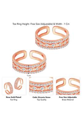 Cubic zirconia studded rose gold plated adjustable toe ring stylish fancy bichiya daily regular jewellery for women 4