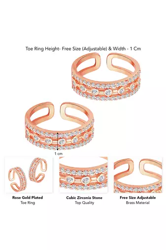 Cubic zirconia studded rose gold plated adjustable toe ring stylish fancy bichiya daily regular jewellery for women