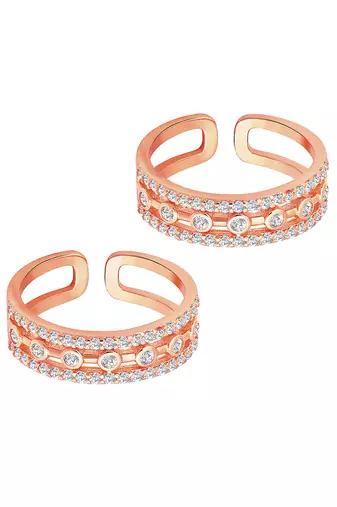 Cubic zirconia studded rose gold plated adjustable toe ring stylish fancy bichiya daily regular jewellery for women