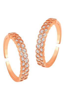 Rose gold plated cubic zirconia studded adjustable toe ring stylish bichiya fancy regular jewellery for women 1