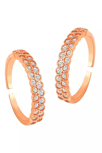 Rose gold plated cubic zirconia studded adjustable toe ring stylish bichiya fancy regular jewellery for women