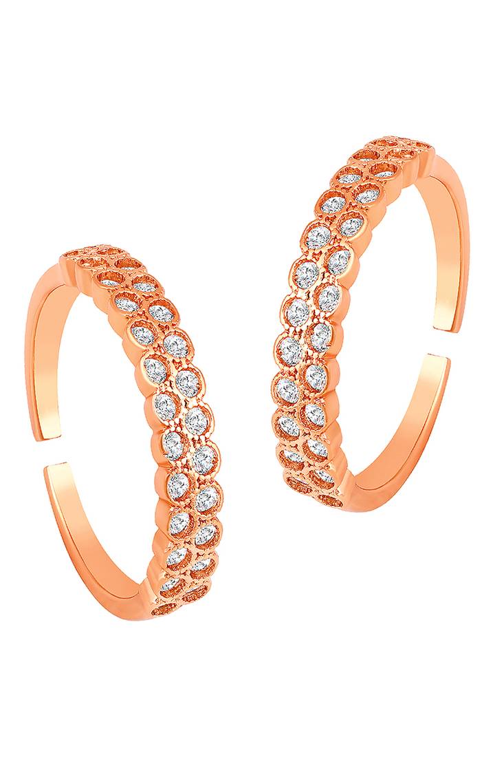 Rose gold plated cubic zirconia studded adjustable toe ring stylish bichiya fancy regular jewellery for women