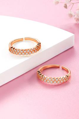 Rose gold plated cubic zirconia studded adjustable toe ring stylish bichiya fancy regular jewellery for women 2