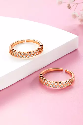 Rose gold plated cubic zirconia studded adjustable toe ring stylish bichiya fancy regular jewellery for women