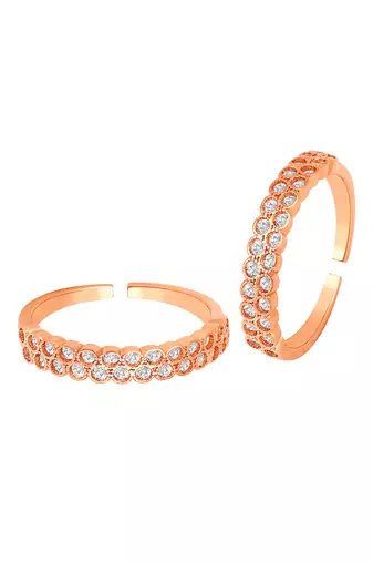 Rose gold plated cubic zirconia studded adjustable toe ring stylish bichiya fancy regular jewellery for women
