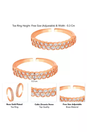 Rose gold plated cubic zirconia studded adjustable toe ring stylish bichiya fancy regular jewellery for women