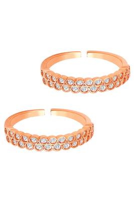 Rose gold plated cubic zirconia studded adjustable toe ring stylish bichiya fancy regular jewellery for women 5