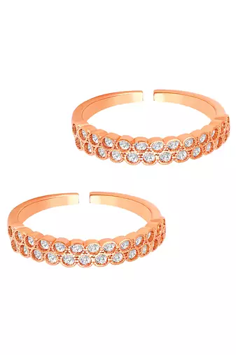 Rose gold plated cubic zirconia studded adjustable toe ring stylish bichiya fancy regular jewellery for women
