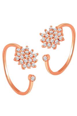 Cubic zirconia studded rose gold plated adjustable toe ring stylish floral bichiya daily regular jewellery for women 1