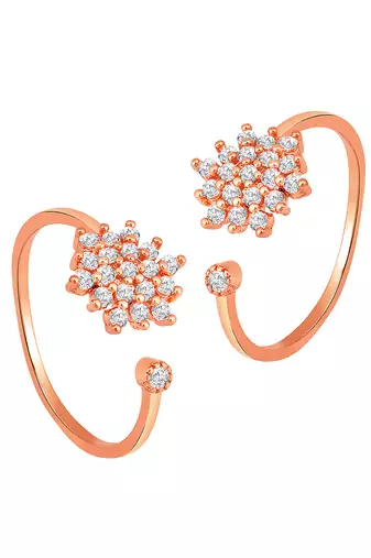 Cubic zirconia studded rose gold plated adjustable toe ring stylish floral bichiya daily regular jewellery for women