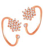 Cubic zirconia studded rose gold plated adjustable toe ring stylish floral bichiya daily regular jewellery for women