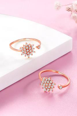 Cubic zirconia studded rose gold plated adjustable toe ring stylish floral bichiya daily regular jewellery for women 2