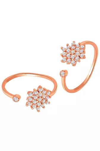 Cubic zirconia studded rose gold plated adjustable toe ring stylish floral bichiya daily regular jewellery for women