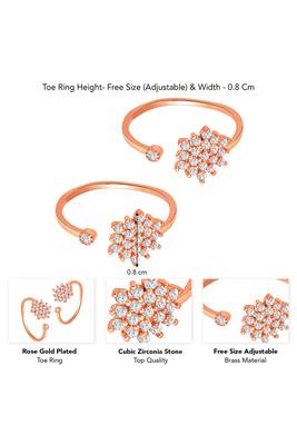 Cubic zirconia studded rose gold plated adjustable toe ring stylish floral bichiya daily regular jewellery for women 4